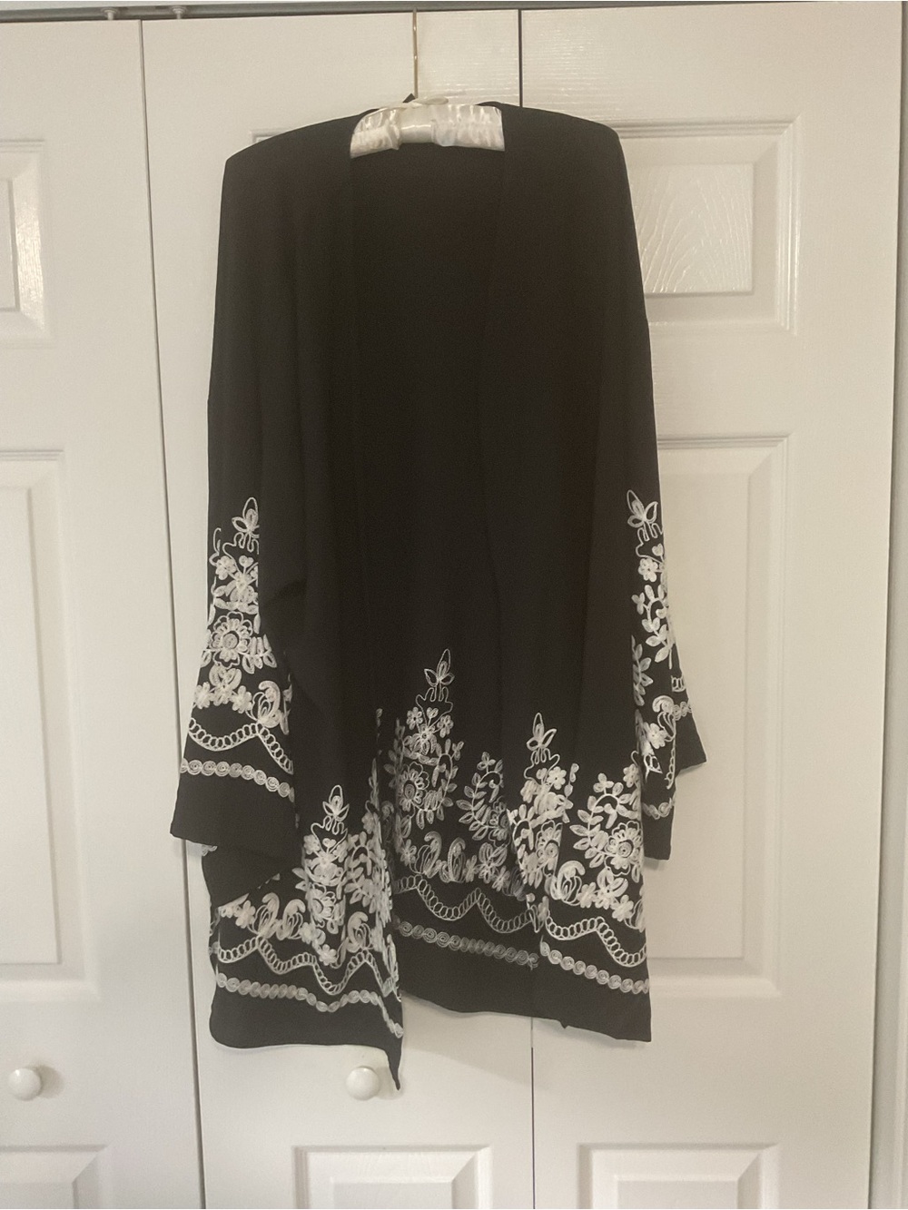 Black Floral Embroidered Open Cardigan Jacket